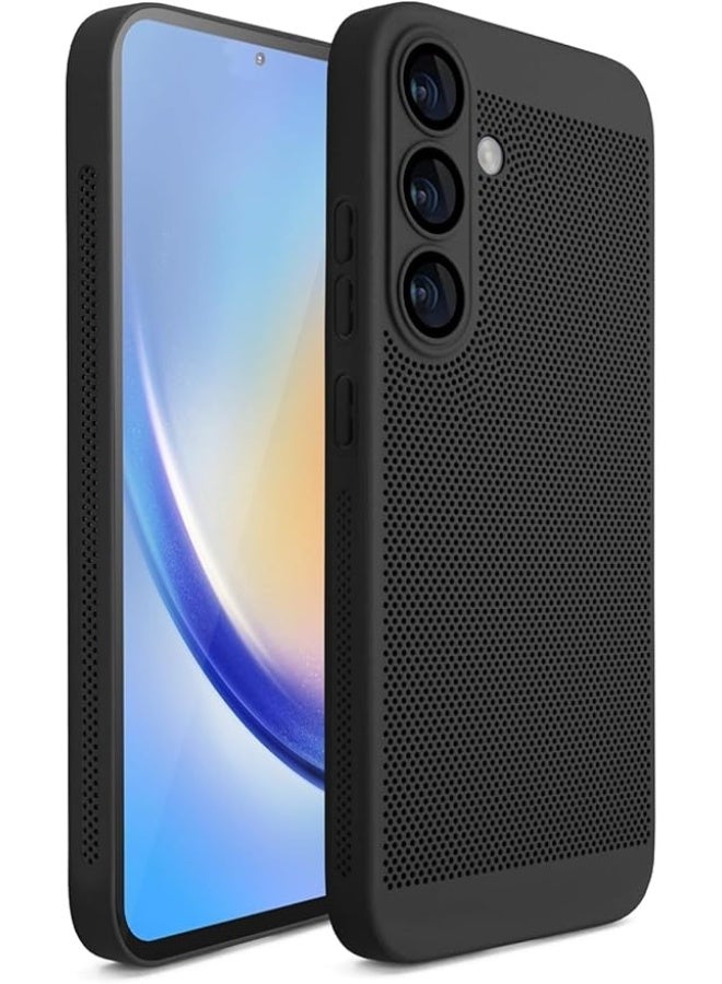 Compatible with Case For Samsung A35 5G Heat Dissipation Case with Built-in Camera Lens Protector Slim Fit Breathable Cooling Anti-Fingerprint Hard PC Back Shockproof Cover - (Black)